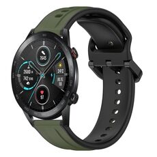 Per Honor MagicWatch2 42mm 20mm Convex Loop Cinturino in silicone bicolore (verde scuro + nero)