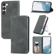 Custodia in pelle magnetica per Samsung Galaxy S23 5G Retro Skin Feel (grigio)