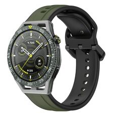 Per Huawei Watch GT3 SE 22mm Convex Loop Cinturino in silicone bicolore (verde scuro + nero)