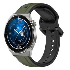 Per Huawei Watch GT3 Pro 46mm 22mm Convex Loop Cinturino in silicone bicolore (verde scuro + nero)