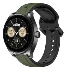 Per Huawei Watch Buds 22mm Convex Loop Cinturino in silicone bicolore (verde scuro + nero)