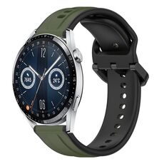 Per Huawei Watch GT3 46mm 22mm Convex Loop Cinturino in silicone bicolore (verde scuro + nero)