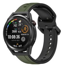 Per Huawei Watch GT Runner 22mm Convex Loop Cinturino in silicone bicolore (verde scuro + nero)