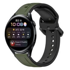 Per Huawei Watch 3 22mm Convex Loop Cinturino in silicone bicolore (verde scuro + nero)