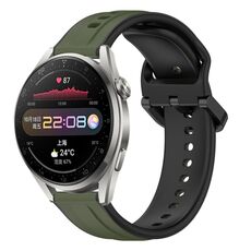 Per Huawei Watch 3 Pro 22mm Convex Loop Cinturino in silicone bicolore (verde scuro + nero)