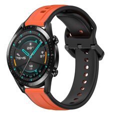Per Huawei GT2 46mm 22mm Convex Loop Cinturino in silicone bicolore (arancione + nero)