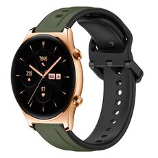Per Honor Watch GS 3 22mm Convex Loop Cinturino in silicone bicolore (verde scuro + nero)
