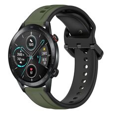 Per Honor Magic Watch 2 46mm 22mm Convex Loop Cinturino in silicone bicolore (verde scuro + nero)