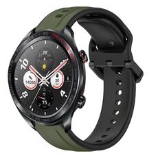 For Honor Watch Dream 22mm Convex Loop Cinturino in silicone bicolore (verde scuro + nero)