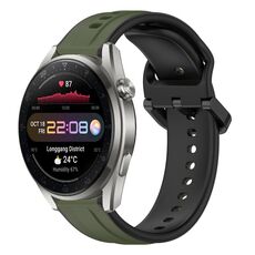 Per Huawei Watch 3 Pro Nuovo cinturino in silicone bicolore con anello convesso da 22 mm (verde scuro + nero)