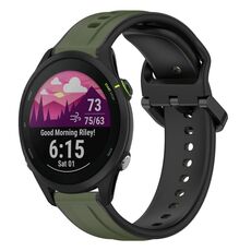 Per Garmin Forerunner 255 22mm Convex Loop Cinturino in silicone bicolore (verde scuro + nero)