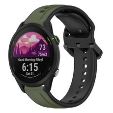 Per Garmin Forerunner 255 Music 22mm Convex Loop Cinturino in silicone bicolore (verde scuro + nero)