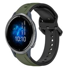 Per Garmin Venu 2 22mm Convex Loop Cinturino in silicone bicolore (verde scuro + nero)