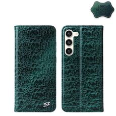 Custodia per cellulare magnetica in vera pelle per Samsung Galaxy S23 5G Fierre Shann Crocodile Texture (verde)