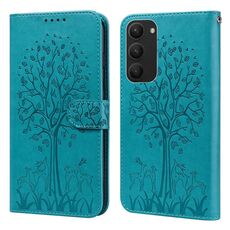 Per Samsung Galaxy S23 + 5G Tree & Deer Pattern Stampa pressata Custodia per telefono orizzontale in pelle a conchiglia (blu)