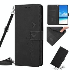 Per Samsung Galaxy S23 + 5G Skin Feel Custodia per telefono in pelle con motivo a cuore con cordino (nero)
