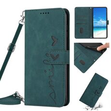 Per Samsung Galaxy S23 + 5G Skin Feel Custodia per telefono in pelle con motivo a cuore con cordino (verde)