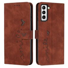 Per Samsung Galaxy S23 5G Skin Feel Custodia per telefono in pelle con motivo a cuore (marrone)
