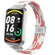 Per Xiaomi Mi Band 7 Pro Cinturino integrato con fibbia in nylon intrecciato (bianco rosa)