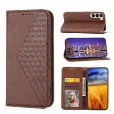 Per Samsung Galaxy S23 5G Cubic Grid Calf Texture Custodia magnetica in pelle per telefono (marrone)
