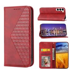 Custodia in pelle magnetica per Samsung Galaxy S23+ 5G a griglia cubica (rosso)