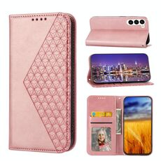 Per Samsung Galaxy S23+ 5G Cubic Grid Calf Texture Custodia in pelle magnetica per telefono (oro rosa)