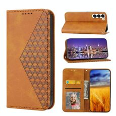 Custodia in pelle magnetica per Samsung Galaxy S23+ 5G con griglia cubica (giallo)