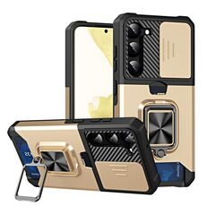Per Samsung Galaxy S23+ 5G Custodia per telefono scorrevole Camshield con supporto ad anello e slot per schede (oro)