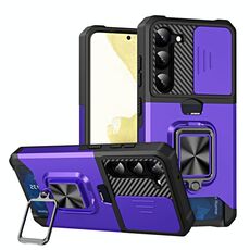 Per Samsung Galaxy S23+ 5G Custodia scorrevole per telefono camshield con supporto ad anello e slot per schede (viola)