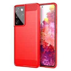 Per Samsung Galaxy S21 Custodia per telefono TPU in fibra di carbonio con trama ultra spazzolata (rosso)