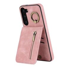 Per Samsung Galaxy S23 + 5G Custodia per cellulare con anello retrò e cerniera RFID (rosa)