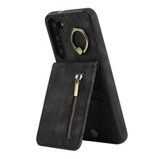 Per Samsung Galaxy S23 + 5G Custodia per cellulare con anello retrò e cerniera RFID (nero)