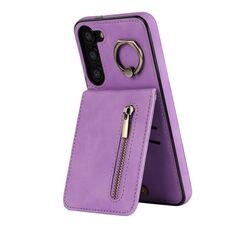 Per Samsung Galaxy S23+ 5G Custodia per cellulare con anello retrò e cerniera RFID (viola)