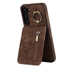 Per Samsung Galaxy S23 + 5G Custodia per cellulare con anello retrò e cerniera RFID (marrone)