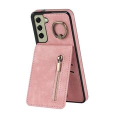 Per Samsung Galaxy S22 + 5G Custodia per cellulare con anello retrò e cerniera RFID (rosa)