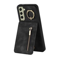 Per Samsung Galaxy S22 + 5G Custodia per cellulare con anello retrò e cerniera RFID (nero)