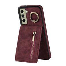 Per Samsung Galaxy S22 + 5G Custodia per cellulare con anello retrò e cerniera RFID (vino rosso)