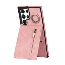 Per Samsung Galaxy S22 Ultra 5G Custodia per cellulare con anello retrò e cerniera RFID (rosa)