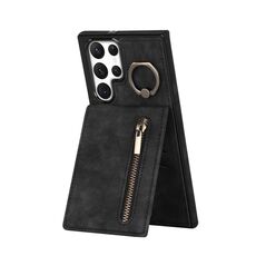 Per Samsung Galaxy S22 Ultra 5G Custodia per cellulare con anello retrò e cerniera RFID (nero)