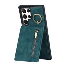 Per Samsung Galaxy S22 Ultra 5G Custodia per cellulare con anello retrò e cerniera RFID (blu)