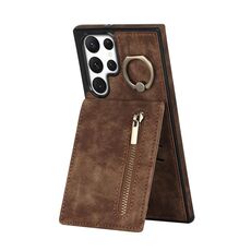 Per Samsung Galaxy S22 Ultra 5G Custodia per cellulare con anello retrò e cerniera RFID (marrone)