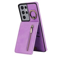 Per Samsung Galaxy S21 Ultra 5G Custodia per cellulare con anello retrò e cerniera RFID (viola)