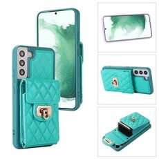 Custodia per telefono in pelle con slot per schede Samsung Galaxy S22 + 5G (verde menta)