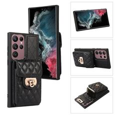 Custodia per telefono in pelle con slot per schede Samsung Galaxy S22 Ultra 5G (nera)