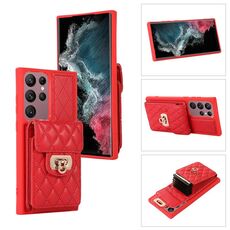 Custodia per telefono in pelle con slot per schede Samsung Galaxy S22 Ultra 5G (rosso)
