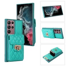 Custodia per telefono in pelle con slot per schede Samsung Galaxy S22 Ultra 5G (verde menta)