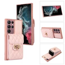 Custodia per telefono in pelle con slot per schede Samsung Galaxy S22 Ultra 5G (rosa)