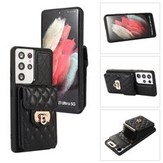Custodia per telefono in pelle con slot per schede Samsung Galaxy S21 Ultra 5G (nera)