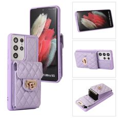 Per Samsung Galaxy S21 Ultra 5G Custodia in pelle con slot per schede (viola)