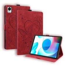 Per Realme Pad Mini Custodia per tablet in pelle con motivo a farfalla Love da 8,7 pollici con supporto e sonno (rosso)